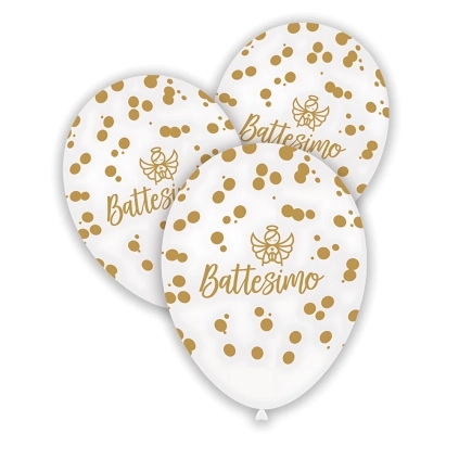 Palloncini 12" (30cm) celeste 46 con stampa bianca globo Il mio Battesimo, 100pz.