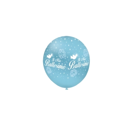 Palloncini 5" (12cm) celeste 46 con stampa bianca globo Il mio Battesimo, 100pz.