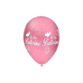 Palloncini 12" (30cm) rosa 26 con stampa bianca globo Il mio Battesimo, 100pz.