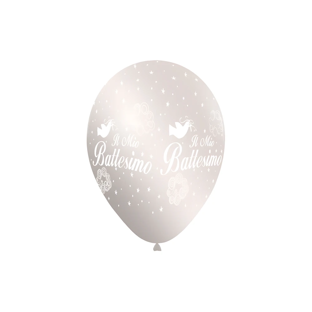 Palloncini 12" (30cm) perla 60 con stampa bianca globo Il mio Battesimo, 100pz.