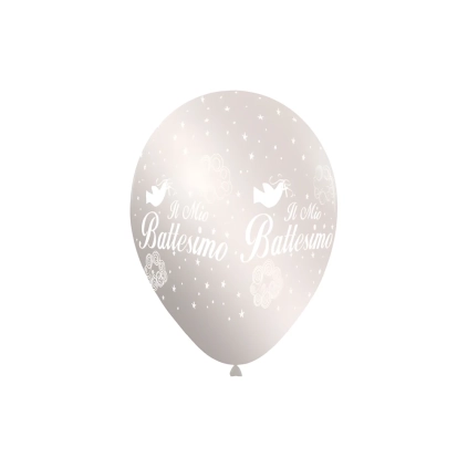 Palloncini 12" (30cm) perla 60 con stampa bianca globo Il mio Battesimo, 100pz.