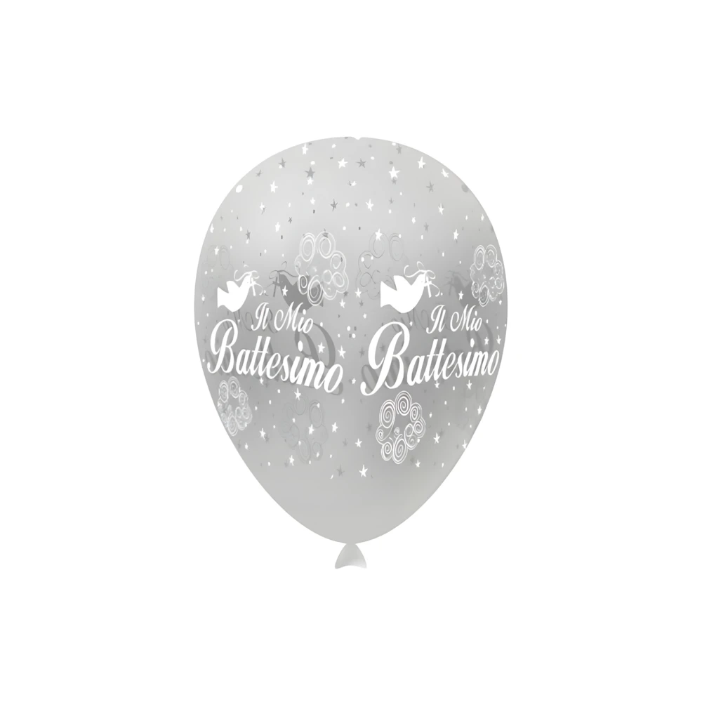 Palloncini 12" (30cm) trasparente 57 con stampa bianca globo Il mio Battesimo, 100pz.