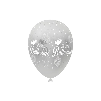 Palloncini 12" (30cm) trasparente 57 con stampa bianca globo Il mio Battesimo, 100pz.