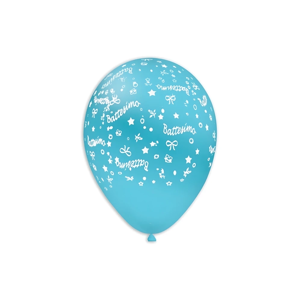 Palloncini 12" (30cm) celeste 46 con stampa bianca globo Battesimo, 100pz.