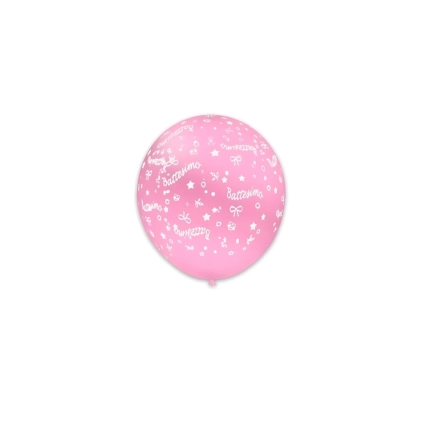 Palloncini 5" (12cm) rosa 26 con stampa bianca globo Battesimo, 100pz.