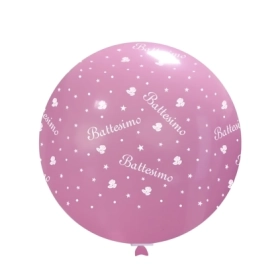 Palloncini 33" (86cm) rosa 26 con stampa bianca globo Battesimo, 1pz.