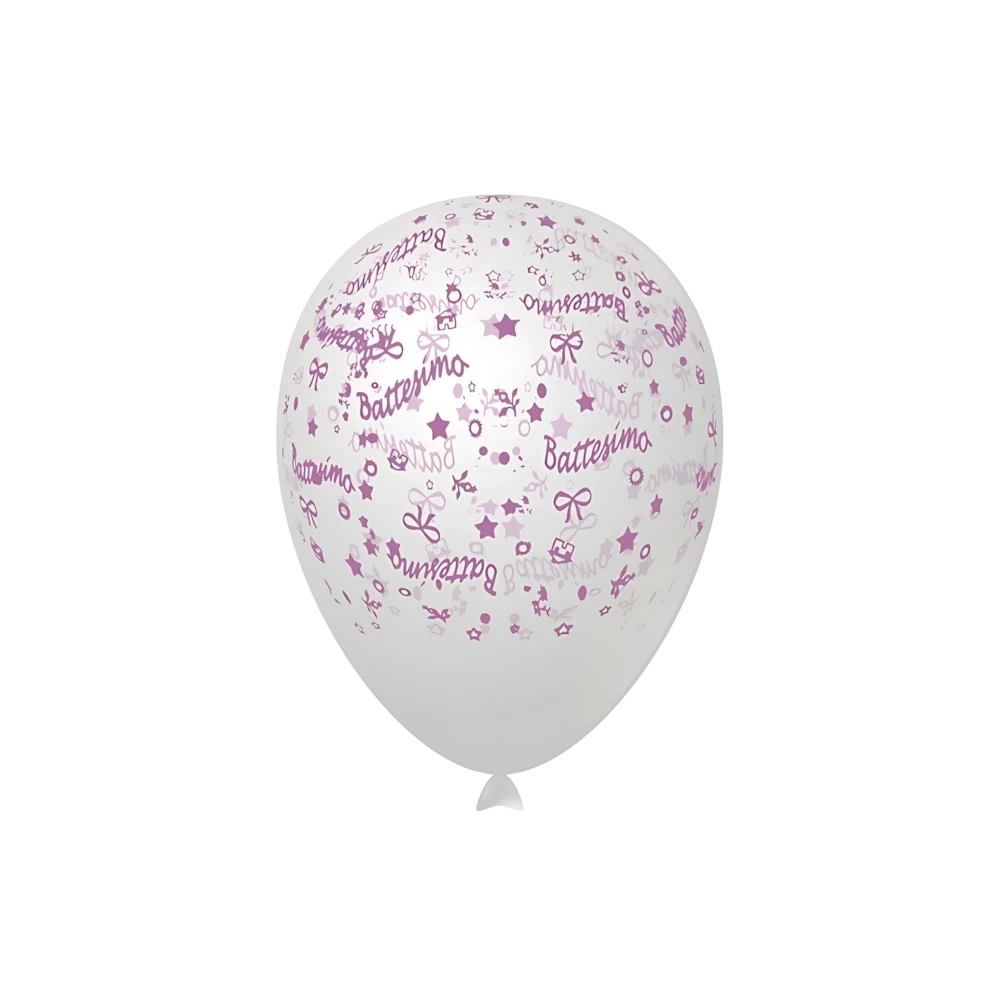 Palloncini 12" (30cm) trasparente 57 con stampa rosa globo Battesimo, 100pz.