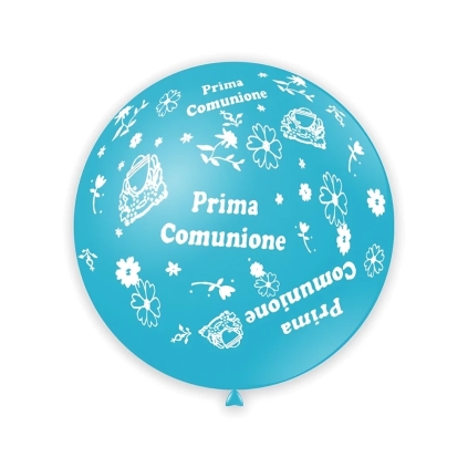Palloncini 33" (86cm) celeste 46 con stampa bianca globo Prima Comunione, 1pz.