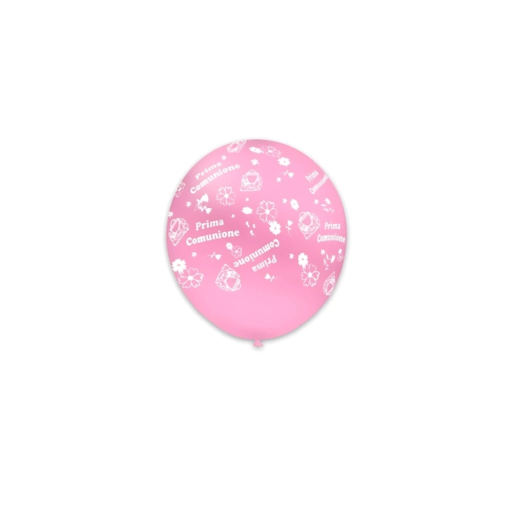 Palloncini 5" (12cm) rosa 26 con stampa bianca globo Prima Comunione, 100pz.