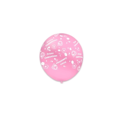 Palloncini 5" (12cm) rosa 26 con stampa bianca globo Prima Comunione, 100pz.