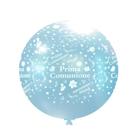 Palloncini 33" (86cm) celeste 80 con stampa bianca globo Prima Comunione, 1pz.
