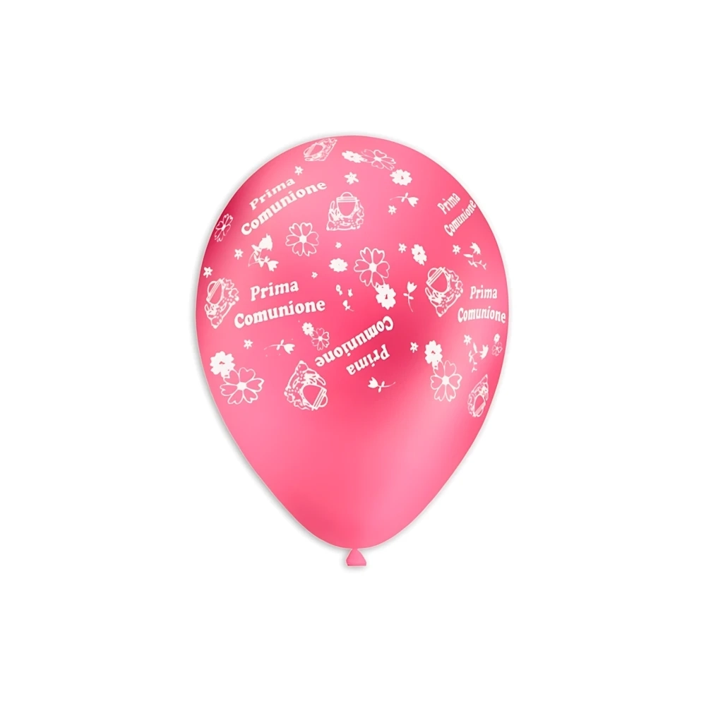 Palloncini 12" (30cm) rosa 74 con stampa bianca globo Prima Comunione, 100pz.
