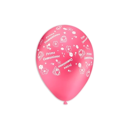 Palloncini 12" (30cm) rosa 74 con stampa bianca globo Prima Comunione, 100pz.