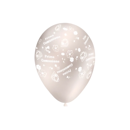 Palloncini 13" (33cm) perla 60 con stampa bianca globo Prima Comunione, 100pz.