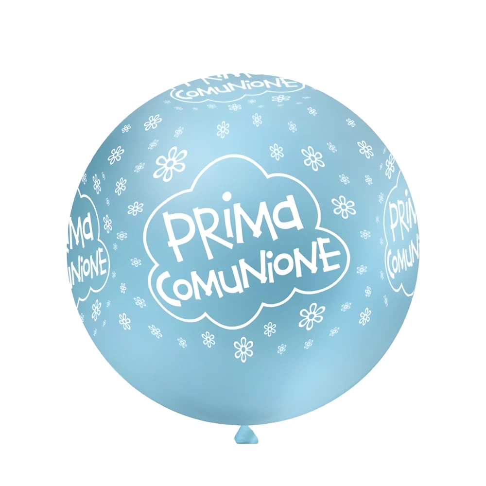 Palloncini 33" (86cm) celeste 80 con stampa bianca globo Prima Comunione, 1pz.