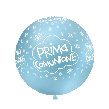 Palloncini 33" (86cm) celeste 80 con stampa bianca globo Prima Comunione, 1pz.
