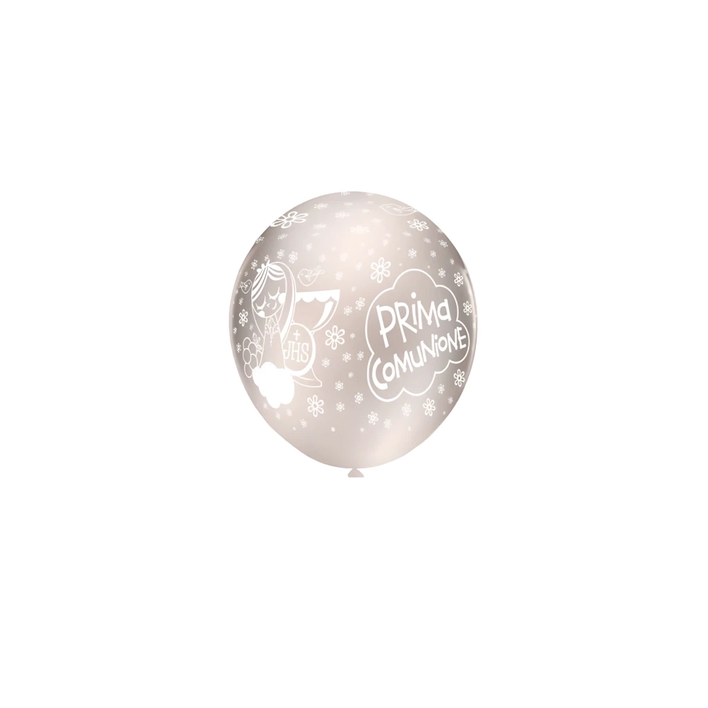Palloncini 5" (12cm) perla 60 con stampa bianca globo Prima Comunione, 100pz.