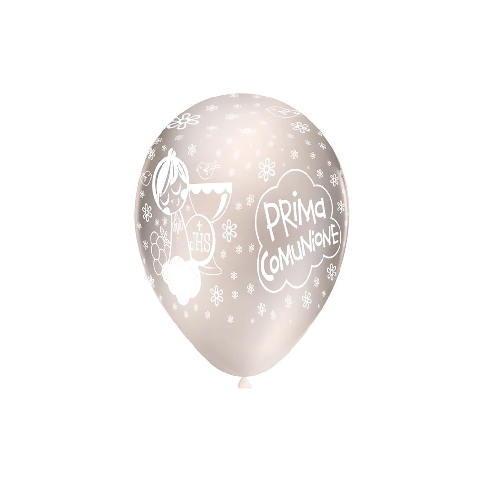 Palloncini 12" (30cm) perla 60 con stampa bianca globo Prima Comunione, 100pz.