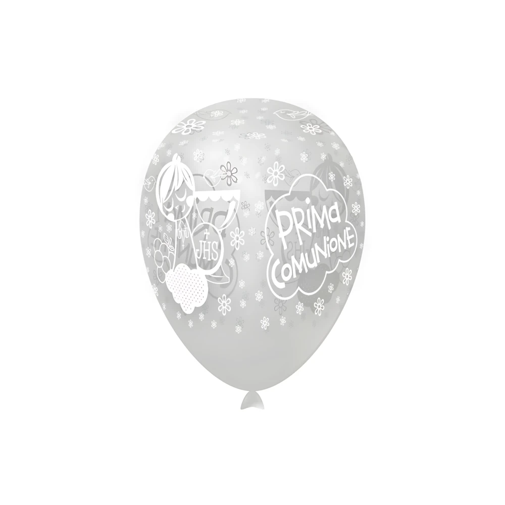 Palloncini 12" (30cm) trasparente 57 con stampa bianca globo Prima Comunione, 100pz.