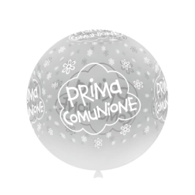 Palloncini 33" (86cm) trasparente 57 con stampa bianca globo Prima Comunione, 1pz.