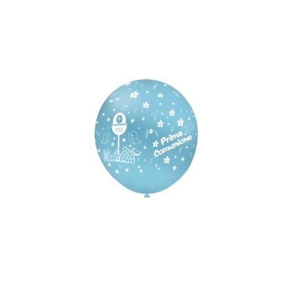 Palloncini 12" (30cm) celeste 46 con stampa bianca globo Prima Comunione, 100pz.