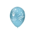 Palloncini 12" (30cm) celeste 46 con stampa bianca globo Prima Comunione, 100pz.