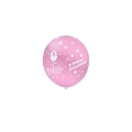 Palloncini 5" (12cm) rosa 26 con stampa bianca globo Prima Comunione, 100pz.