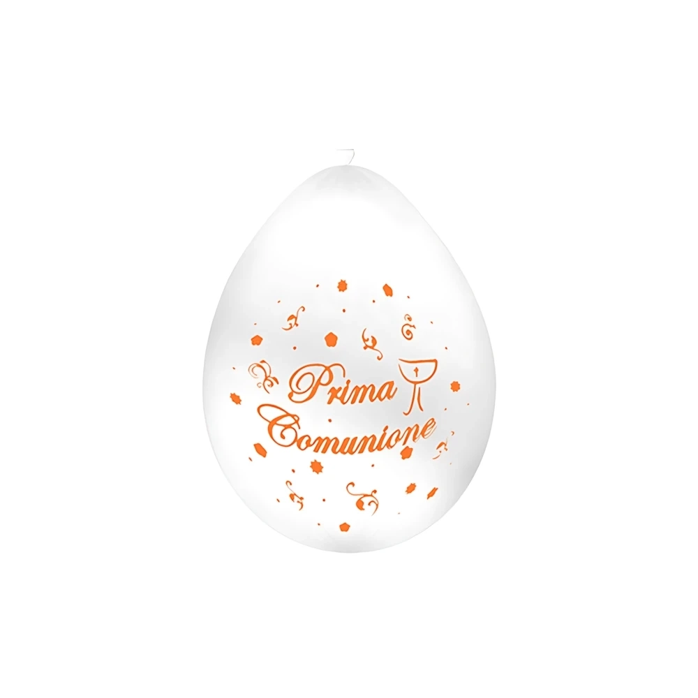 Palloncini 10" (26cm) bianco 10 con stampa ocra Prima Comunione su 2 lati, 100pz.