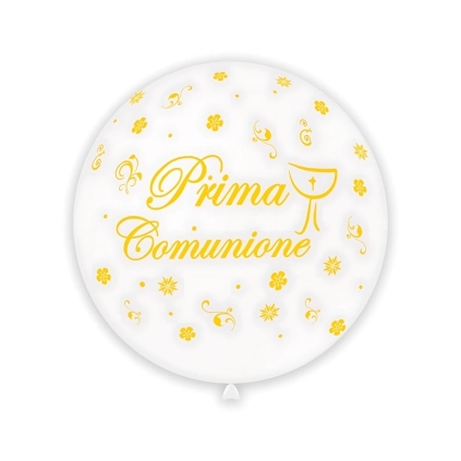 Palloncini 12" (30cm) bianco 10 con stampa ocra globo Prima Comunione Calice, 100pz.