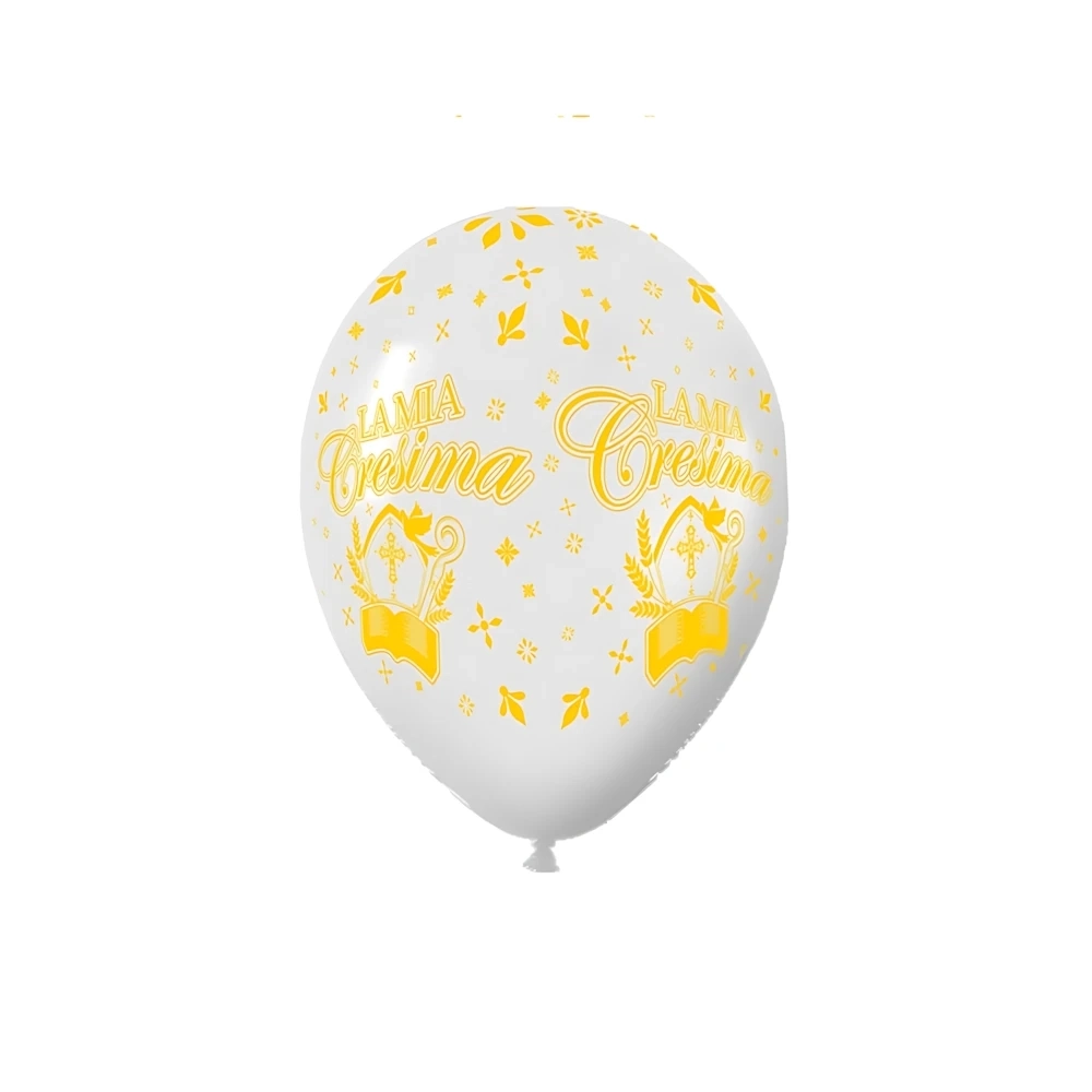 Palloncini 12" (30cm) bianco 10 con stampa ocra globo La Mia Cresima, 100pz.