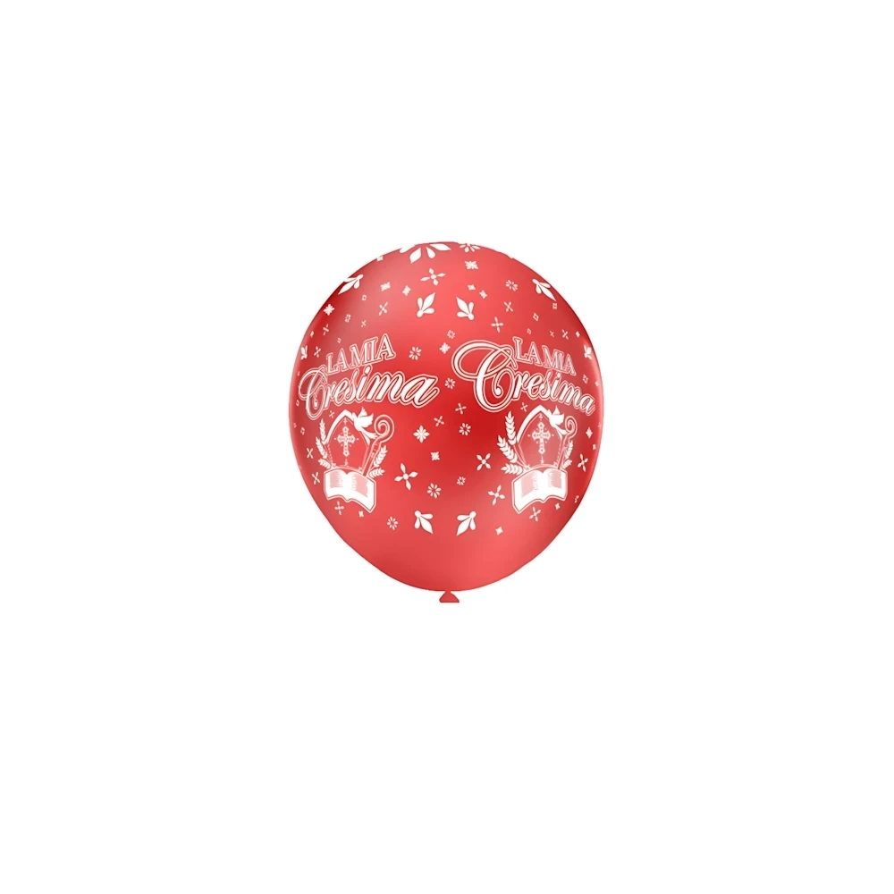 Palloncini 5" (12cm) rosso 63 con stampa bianca globo La Mia Cresima, 100pz.