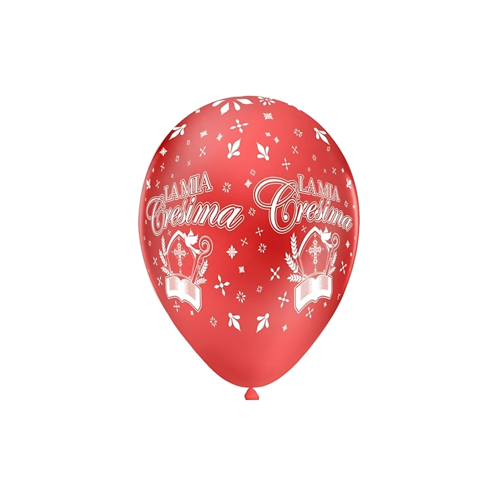 Palloncini 12" (30cm) rosso 63 con stampa bianca globo La Mia Cresima, 100pz.