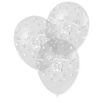 Palloncini 12" (30cm) trasparente 57 con stampa bianca globo La Mia Cresima, 100pz.