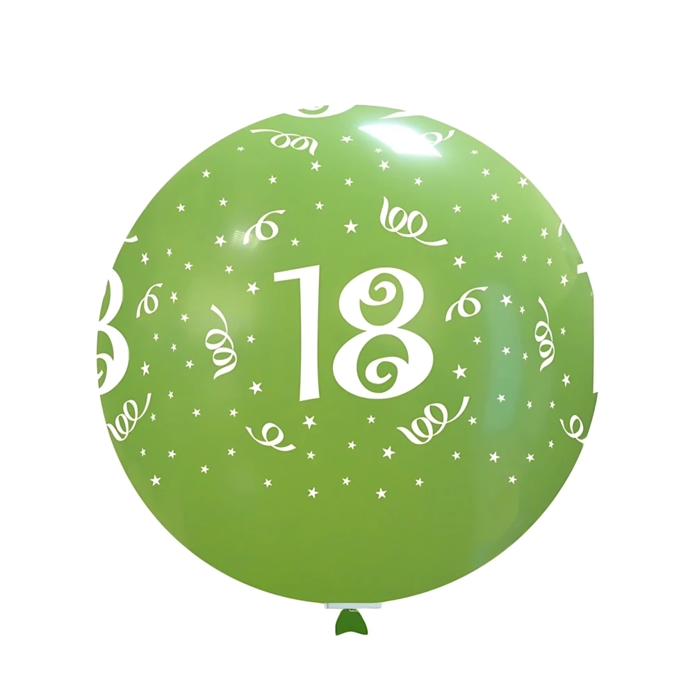 Palloncini 33" (86cm) verde 22 con stampa bianca globo numero 18, 1pz.
