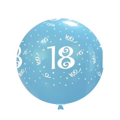 Palloncini 33" (86cm) celeste 46 con stampa bianca globo numero 18, 1pz.
