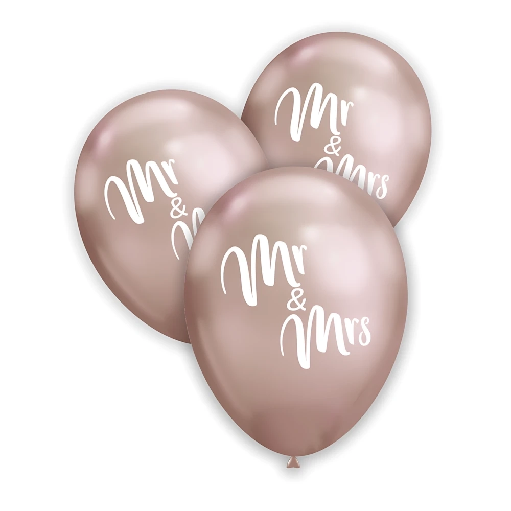 Palloncini 12" (30cm) rosa gold titanio 103 con stampa bianca Mr. Mrs. su 2 lati, 100pz.