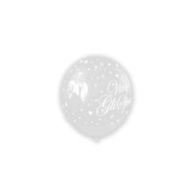 Palloncini 5" (12cm) trasparente 57 con stampa bianco globo Viva gli Sposi, 100pz.