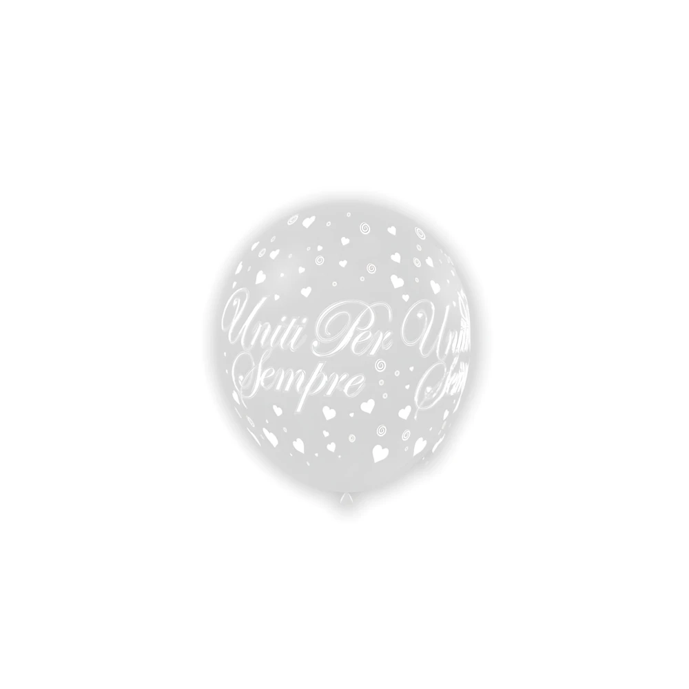 Palloncini 5" (12cm) trasparente 57 con stampa bianca globo Uniti x Sempre, 100pz.
