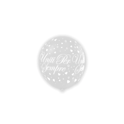 Palloncini 5" (12cm) trasparente 57 con stampa bianca globo Uniti x Sempre, 100pz.