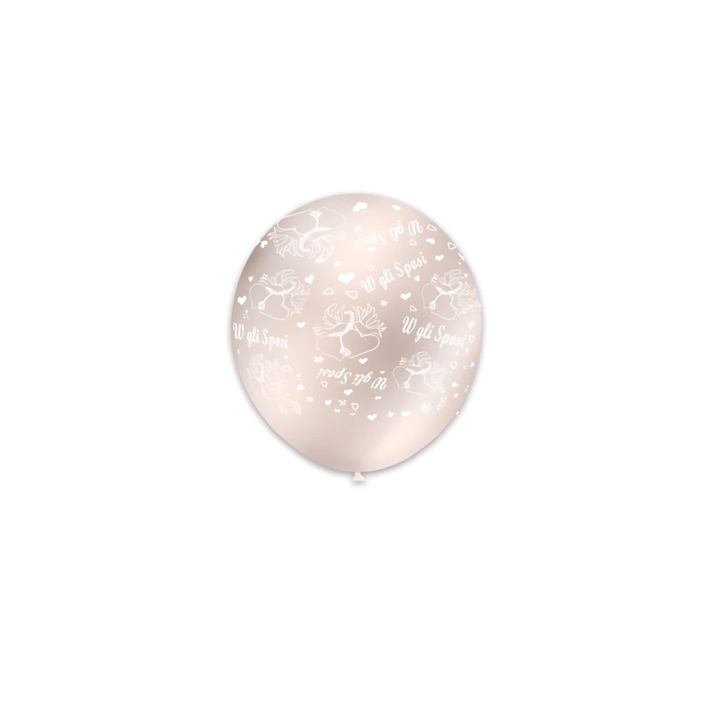 Palloncini 5" (12cm) perla 60 con stampa bianco globo W gli Sposi, 100pz.