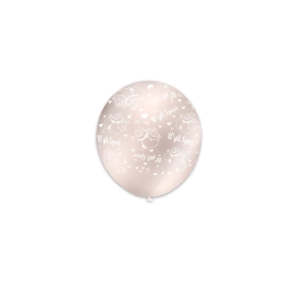 Palloncini 5" (12cm) perla 60 con stampa bianco globo W gli Sposi, 100pz.