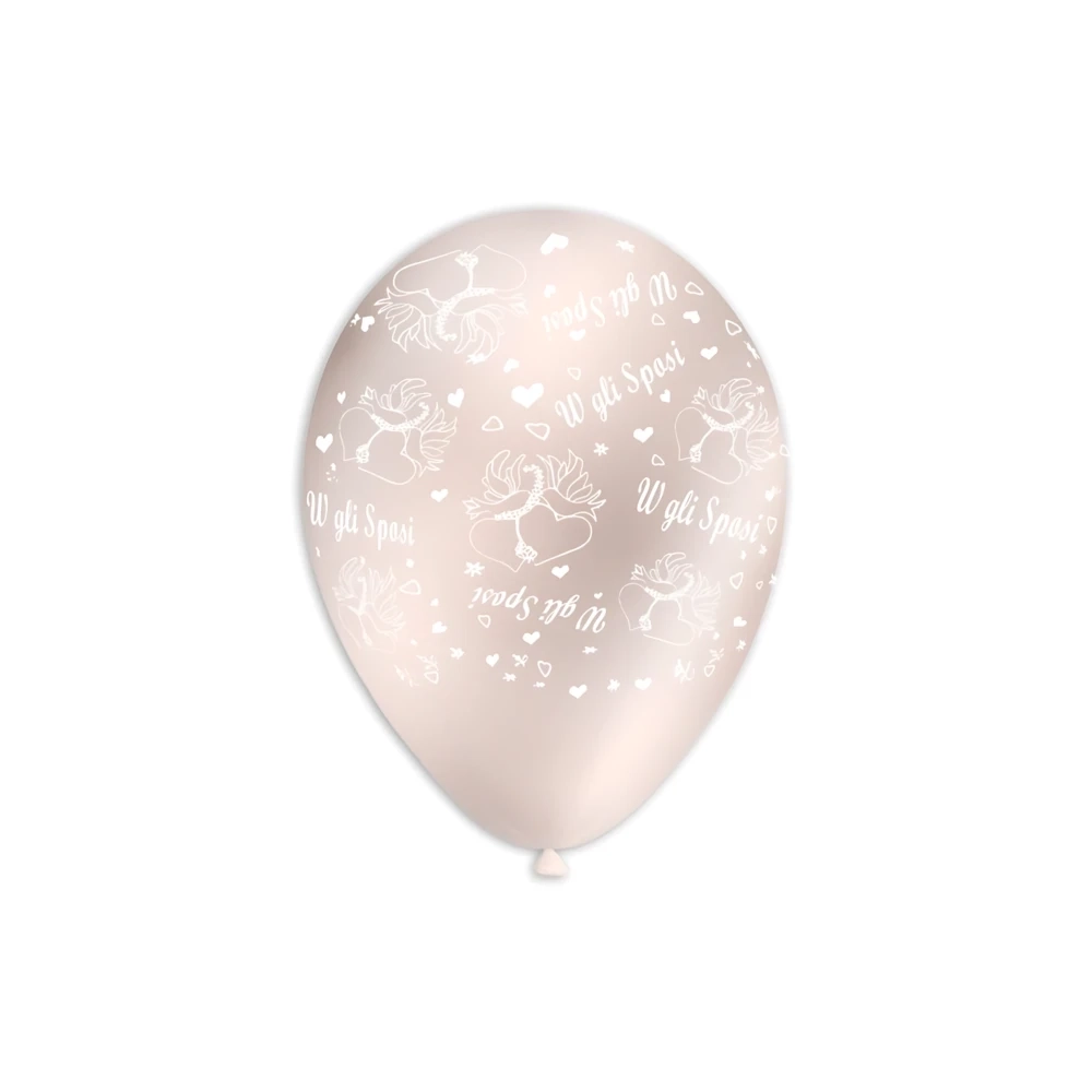 Palloncini 12" (30cm) perla 60 con stampa bianco globo W gli Sposi, 100pz.
