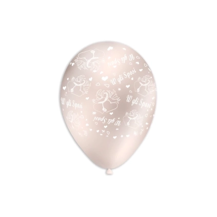 Palloncini 12" (30cm) perla 60 con stampa bianco globo W gli Sposi, 100pz.