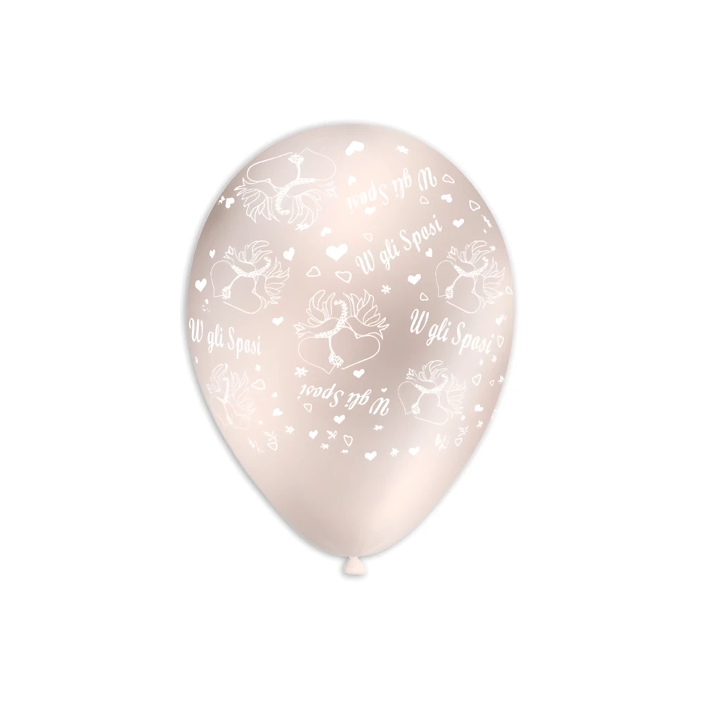 Palloncini 13" (33cm) perla 60 con stampa bianco globo W gli Sposi, 100pz.
