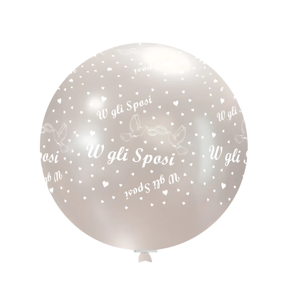 Palloncini 33" (86cm) perla 60 con stampa bianco globo W gli Sposi, 1pz.