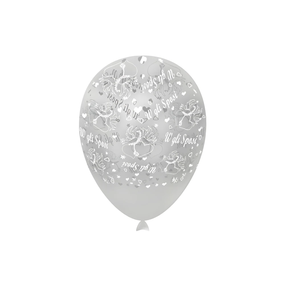Palloncini 12" (30cm) trasparente 57 con stampa bianco globo W gli Sposi, 100pz.