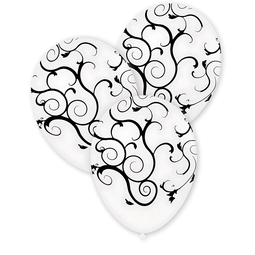 Palloncini 12" (30cm) bianco 10 con stampa nera globo Filigrana, 100pz.