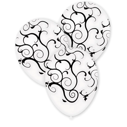 Palloncini 12" (30cm) bianco 10 con stampa nera globo Filigrana, 100pz.