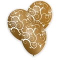 Palloncini 13" (33cm) oro 66 con stampa bianca globo Filigrana, 100pz.