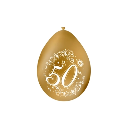 Palloncini 10" (26cm) oro 66 con stampa bianca 50° Anniversario su 2 lati, 100pz.